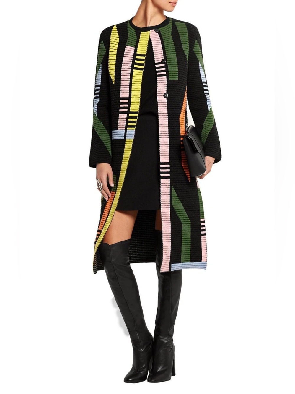 PETER PILOTTO Multicolor Track Ribbed Stretch Wool Cardigan Sweater Coat XS